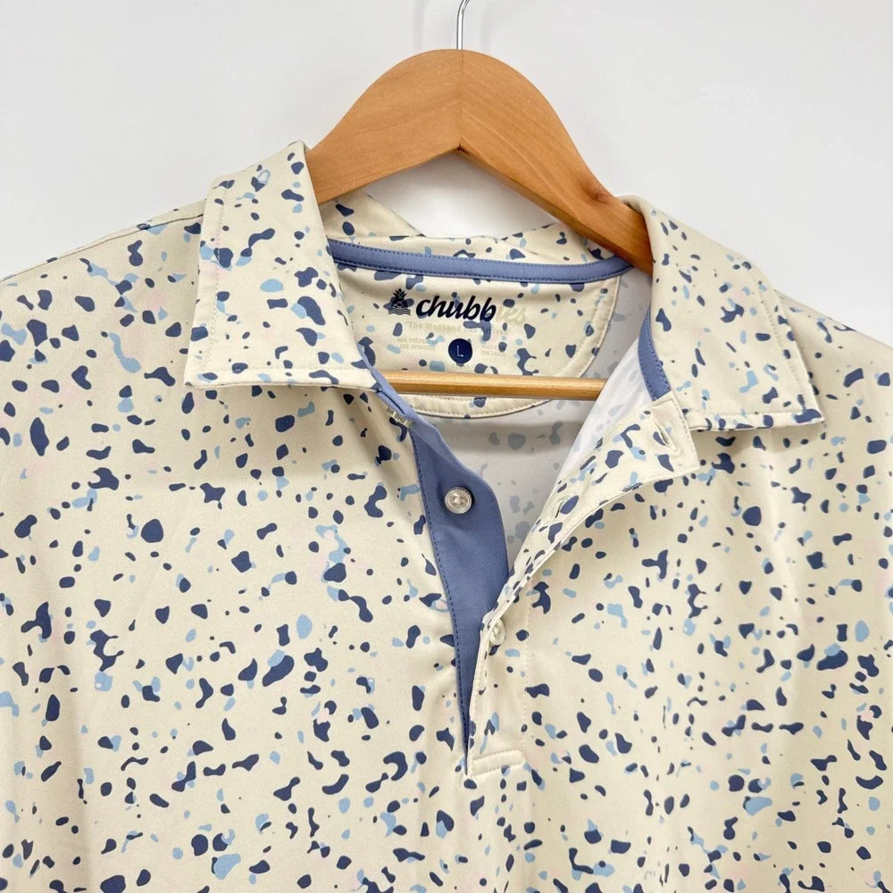Chubbies Mens Golf Polo‎ Shirt The Terrazzo Short Sleeve Button Up Large White